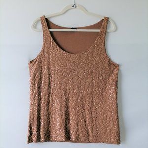 Talbots Womens Brown Bronze Copper Sequin Sleeveless Knit Tank Top Size L